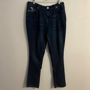 Brama Gold Jeans Co 5 pocket embellished denim, size 14